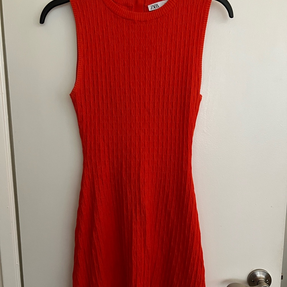 Zara Women's Vibrant Red Textured Mini Dress